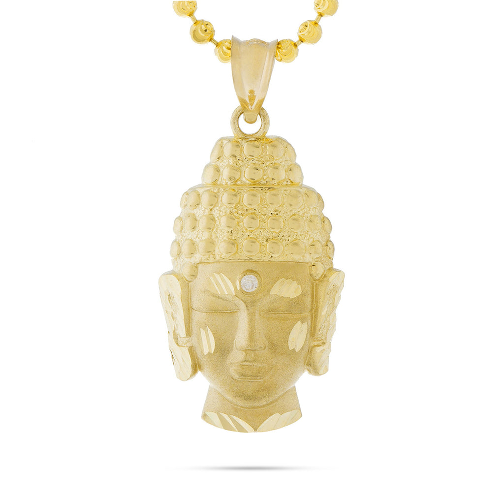 10k Yellow Gold White Sapphire Micro Buddha Head Pendant