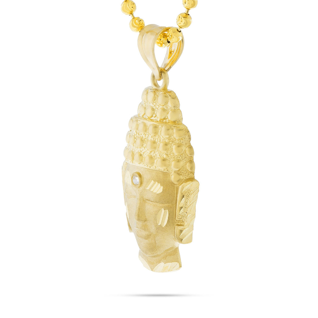 10k Yellow Gold White Sapphire Micro Buddha Head Pendant
