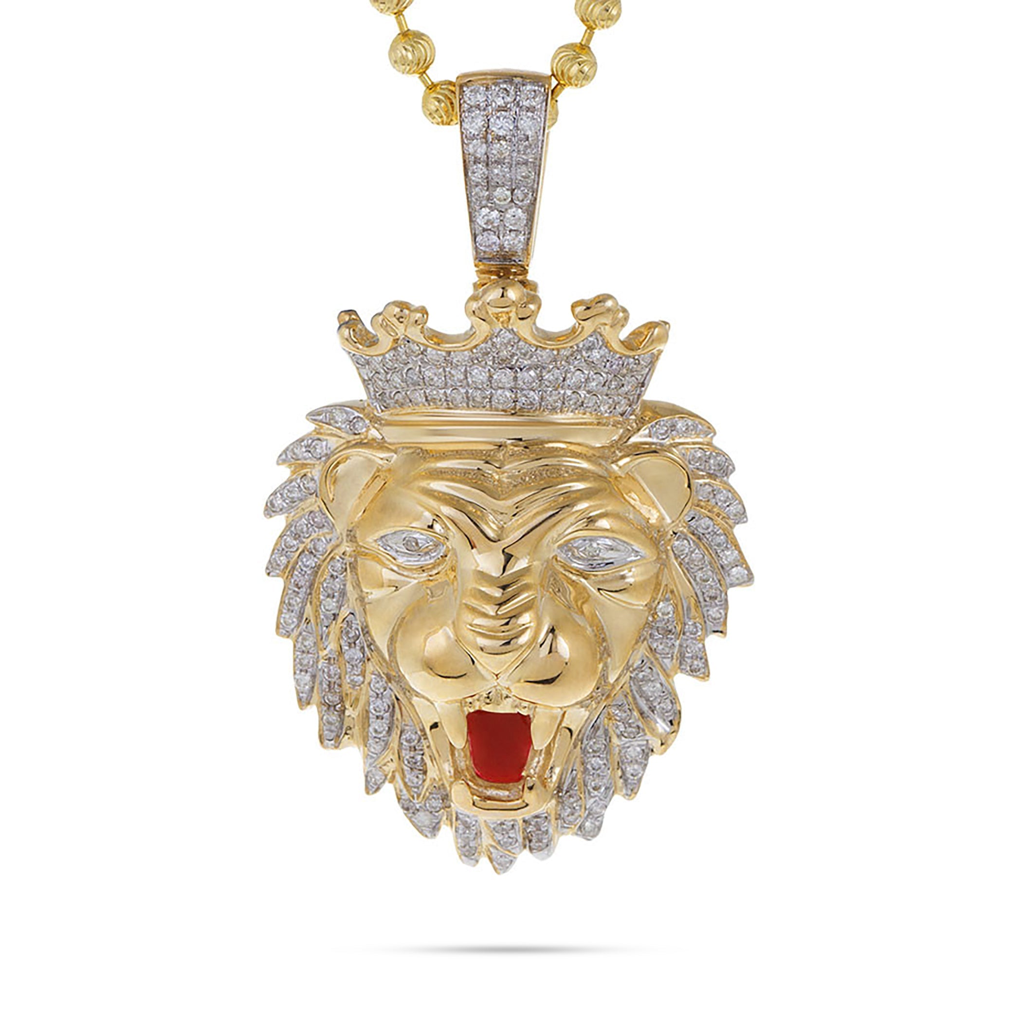 10k Yellow Gold .75ct Diamond Lion's Head Pendant