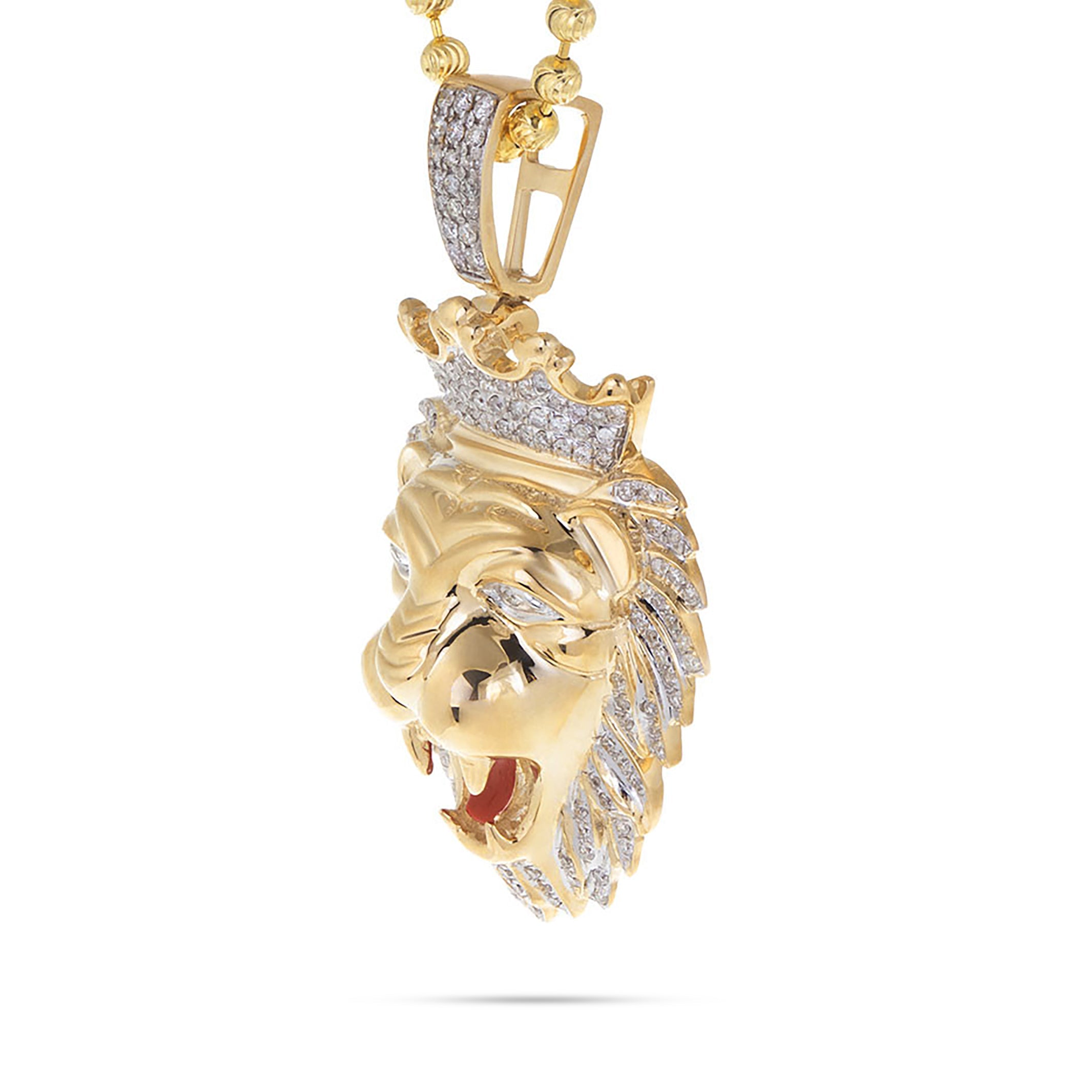 10k Yellow Gold .75ct Diamond Lion's Head Pendant