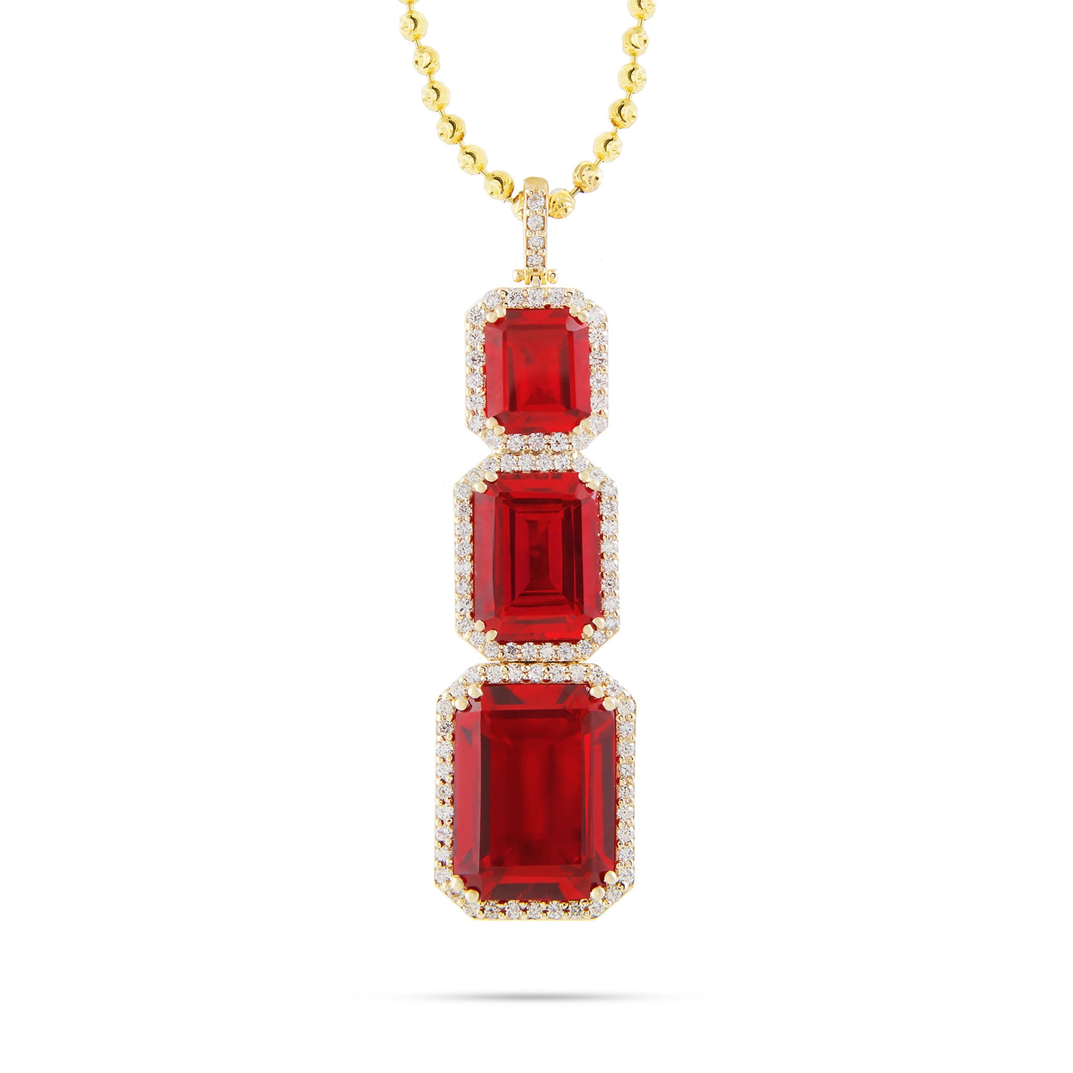 10k Yellow Gold 3.2ct Diamond Triple Ruby Pendant