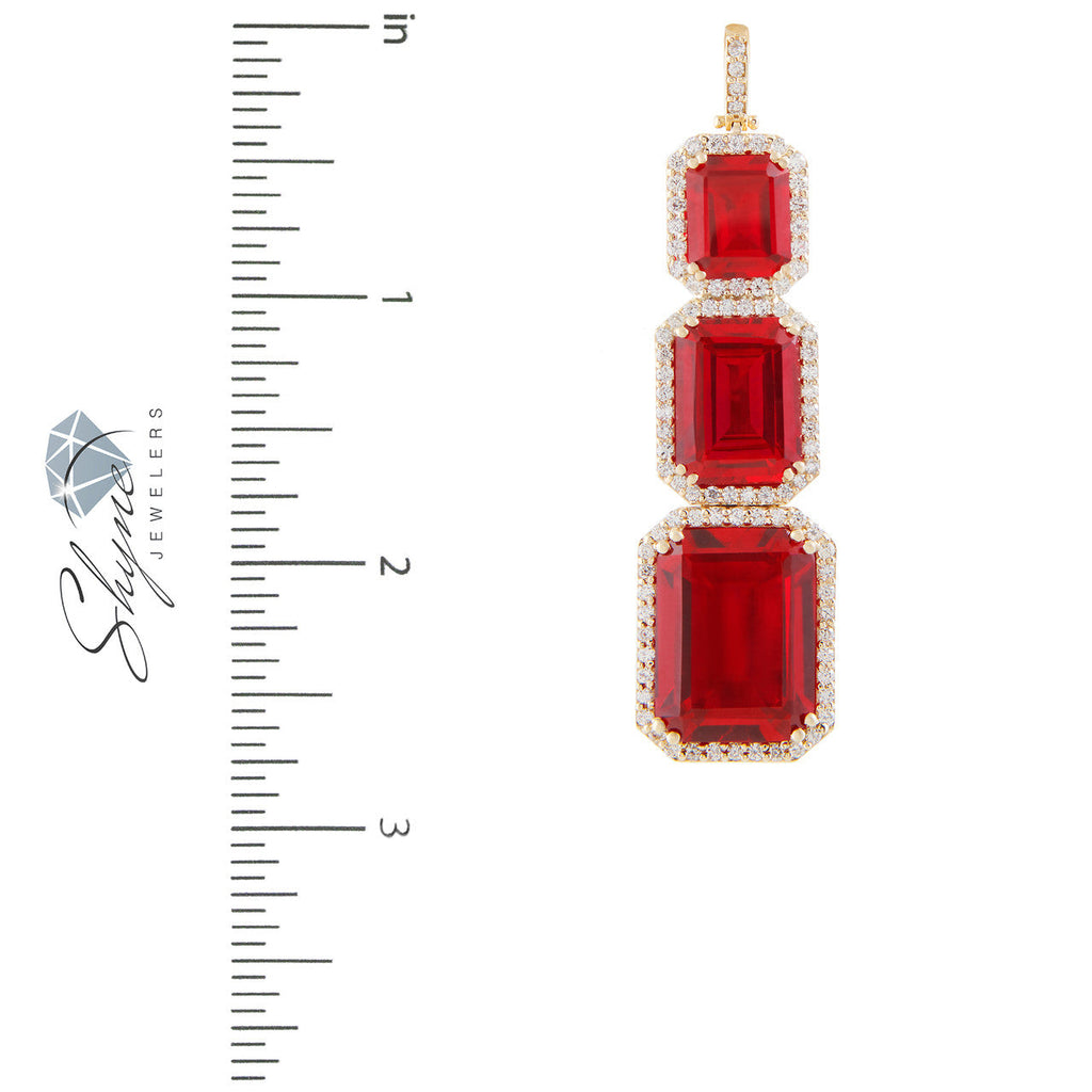 10k Yellow Gold 3.2ct Diamond Triple Ruby Pendant