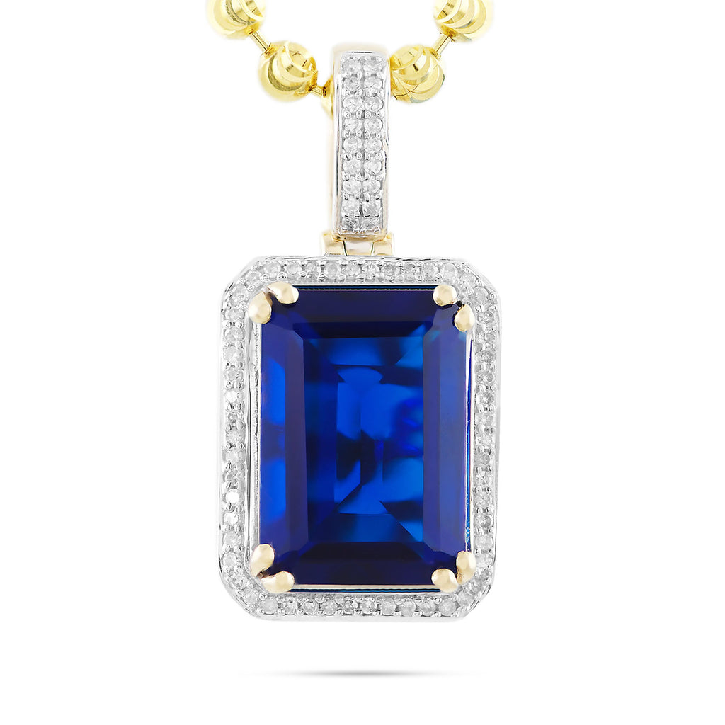 10k Yellow Gold .50ct Diamond Blue Sapphire Pendant