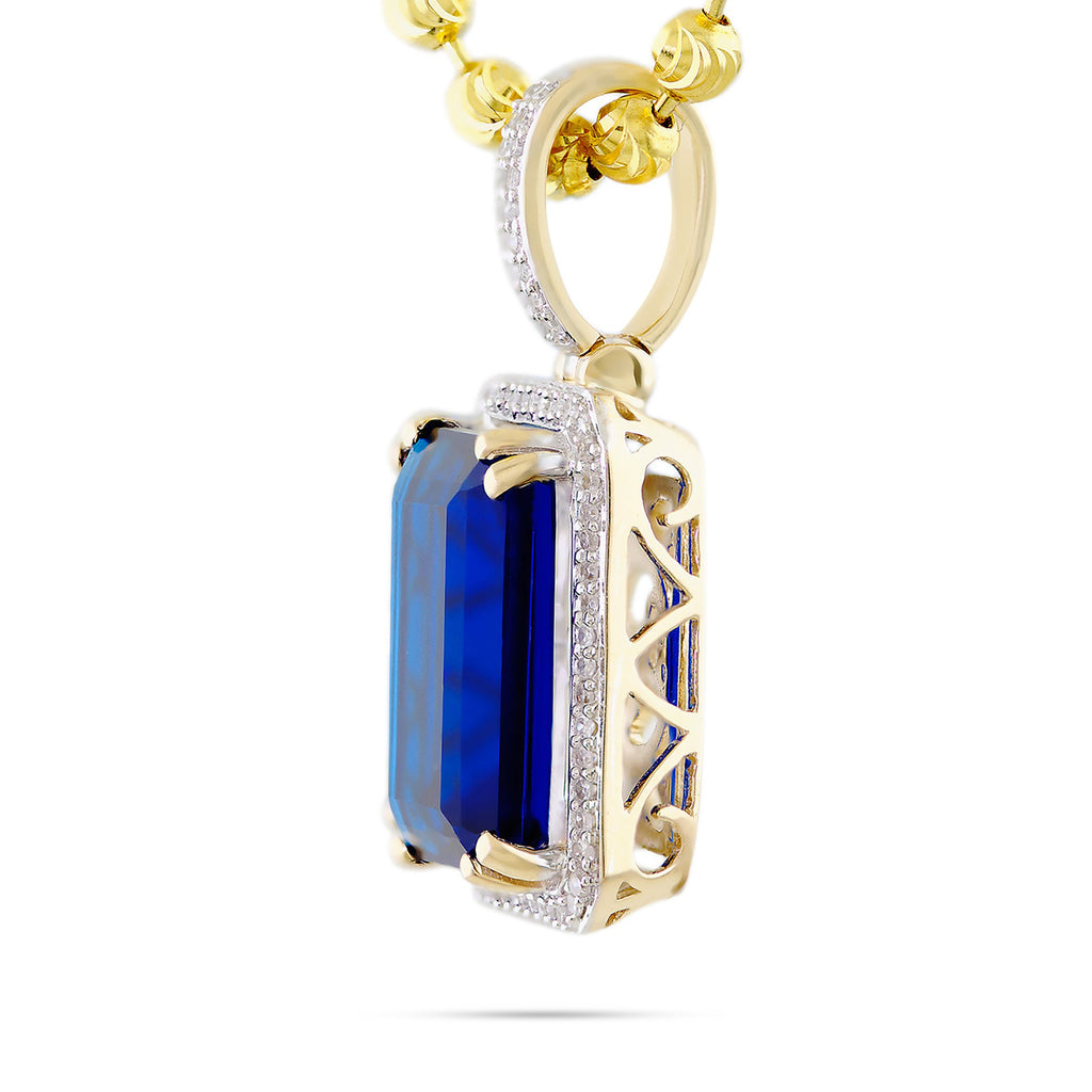 10k Yellow Gold .50ct Diamond Blue Sapphire Pendant