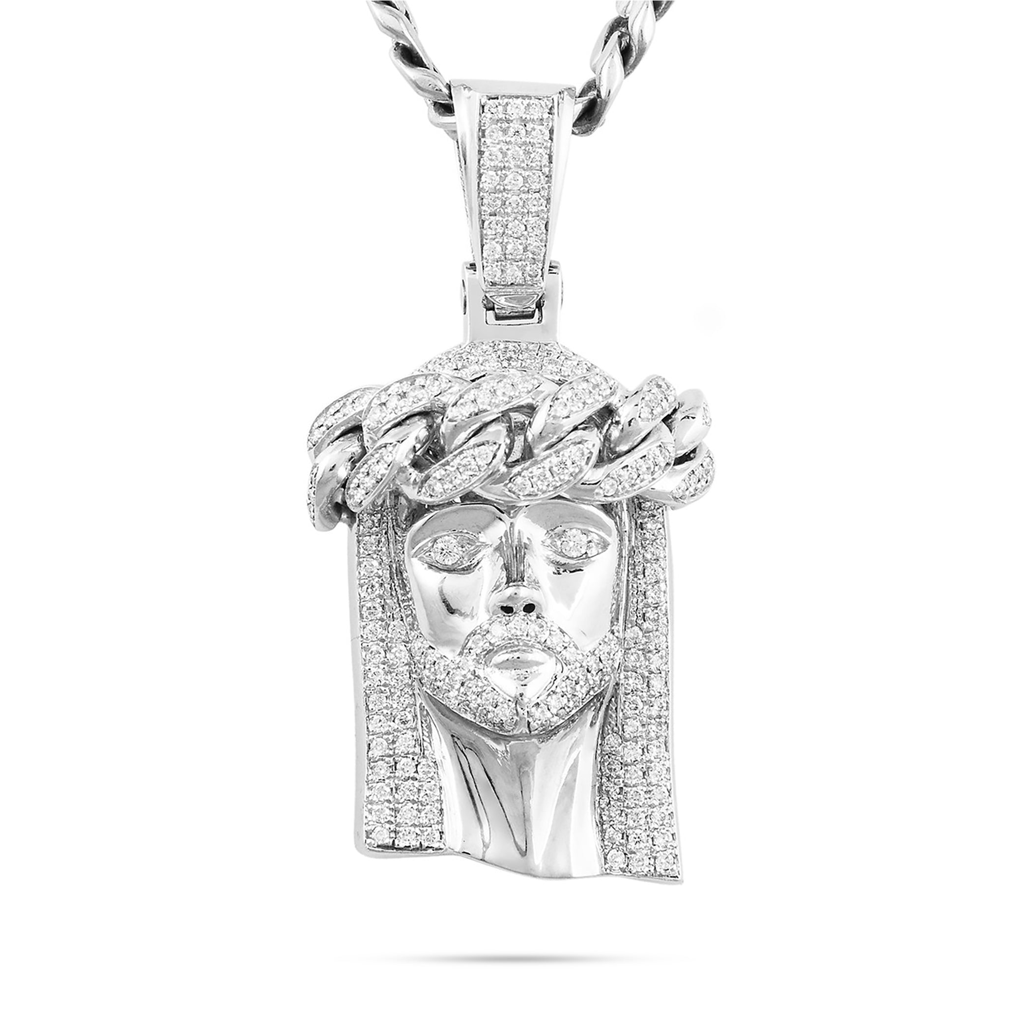 10kt White Gold 3.25ct Diamond Large Jesus Head Pendant