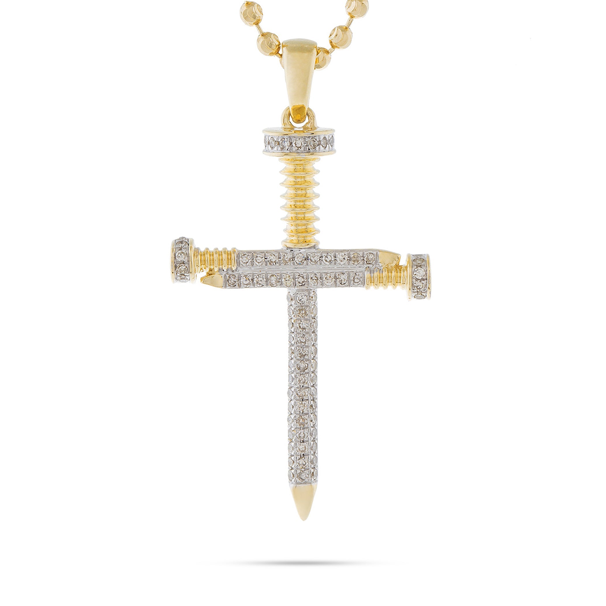 10k Yellow Gold .30ct Diamond Micro Nail Cross Pendant