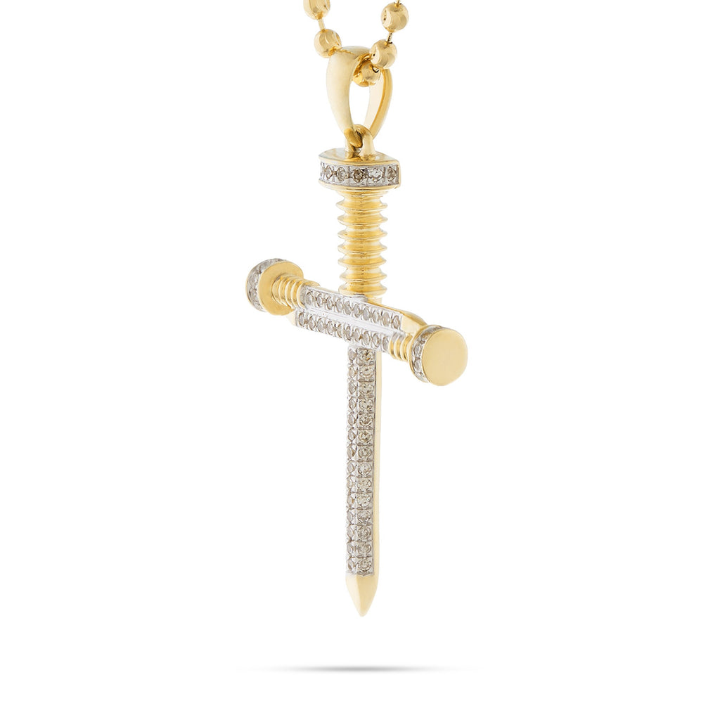 10k Yellow Gold .30ct Diamond Micro Nail Cross Pendant
