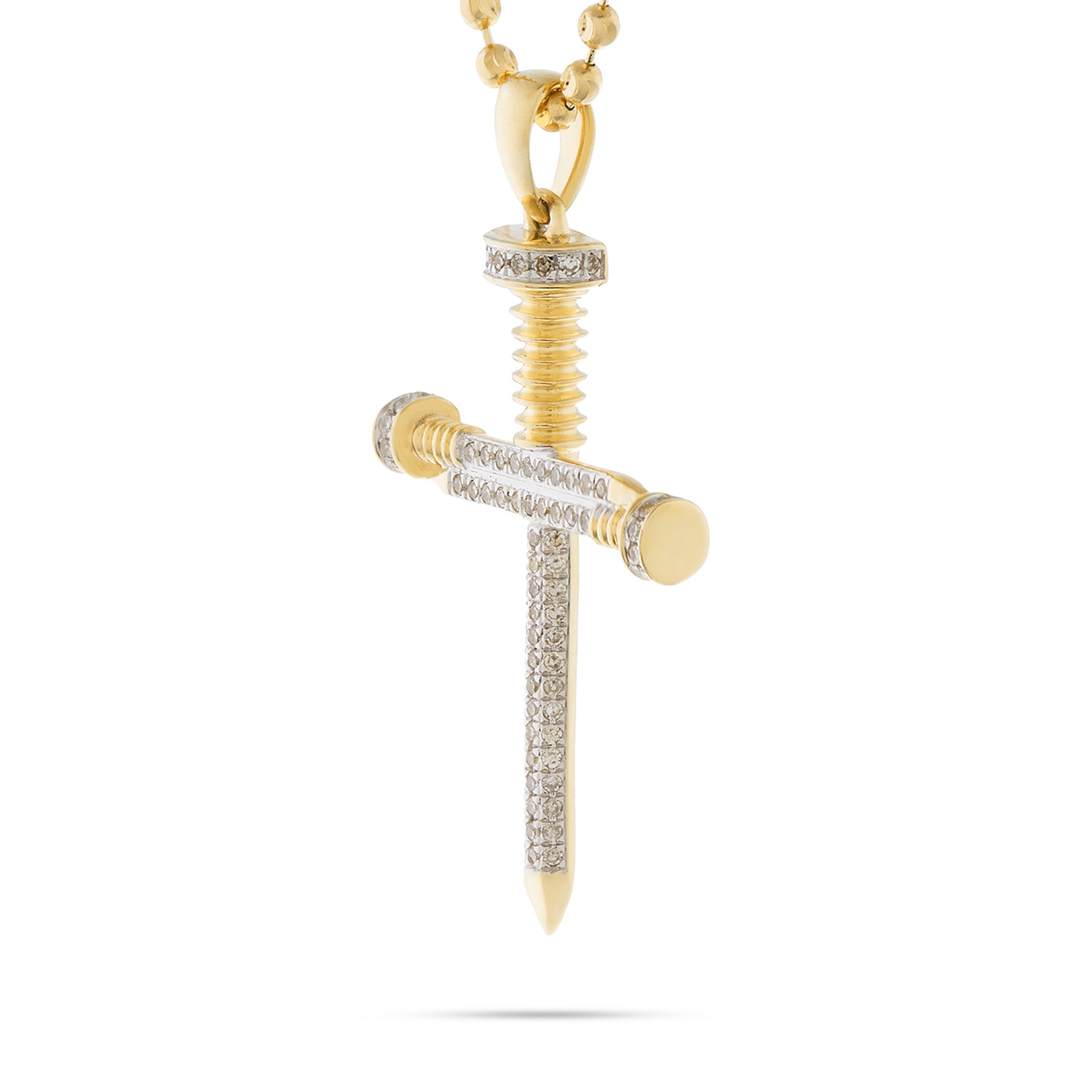 10k Yellow Gold .30ct Diamond Micro Nail Cross Pendant