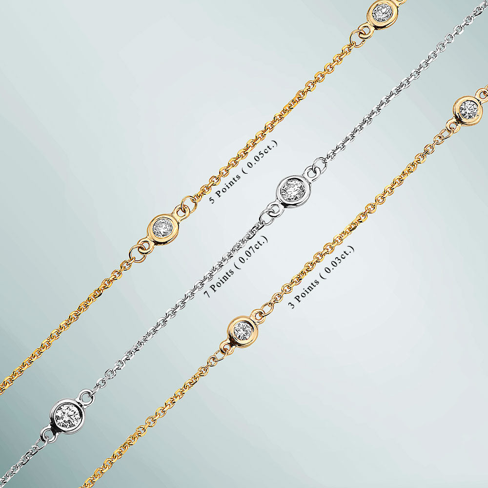 12 Stone Diamond By The Yard Necklace, Bezel Set Diamond Station Necklace in 14K Gold