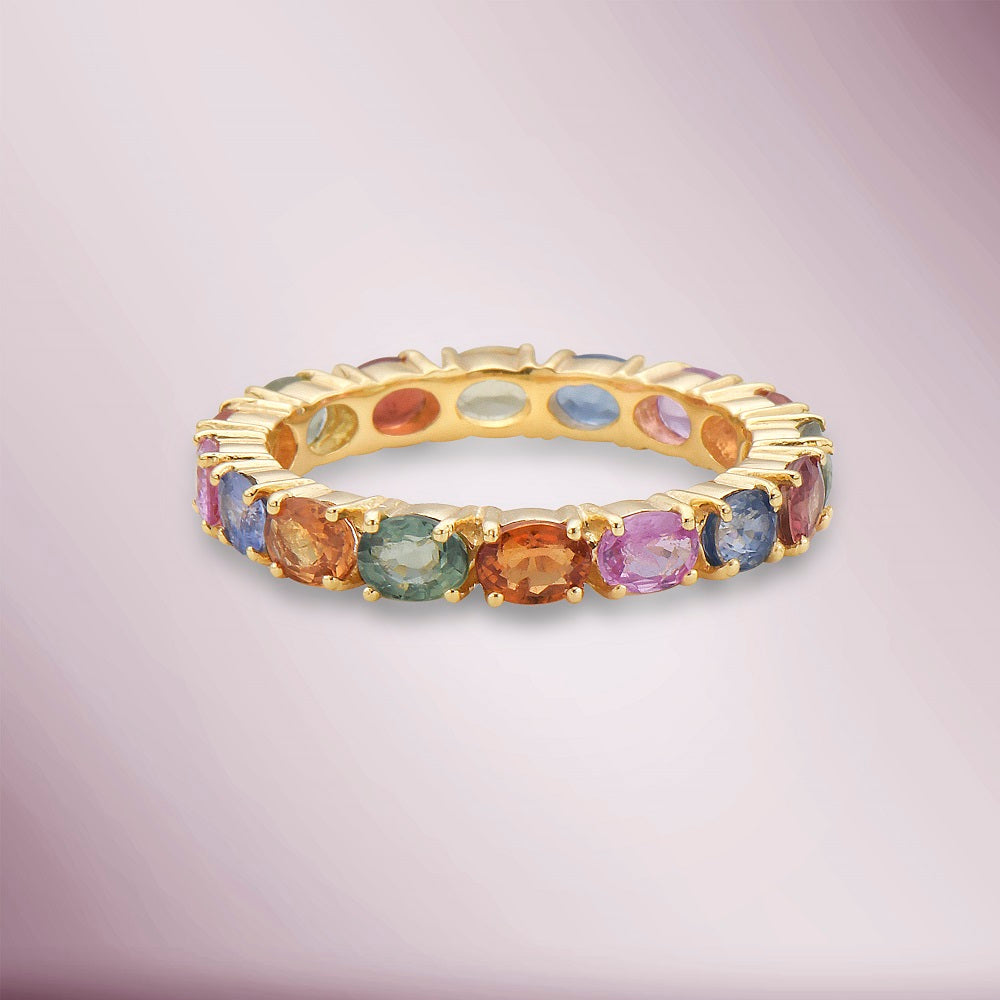Oval Cut Multicolored Sapphire Eternity Band Ring (2.20 ct.) in 14K Gold