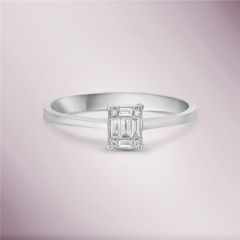 Round & Baguette Diamond Illusion Solitaire Engagement Ring (0.10 ct.) in 14K Gold