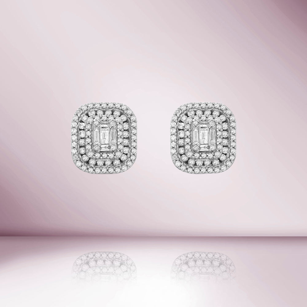 Triple Halo Diamond Rectangular Shape Studs Earrings (1.00 ct.) in 14K Gold