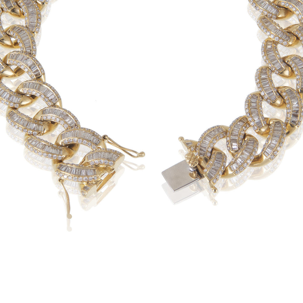 14k Yellow Gold 13.16ct Baguette Diamond Cuban Bracelet