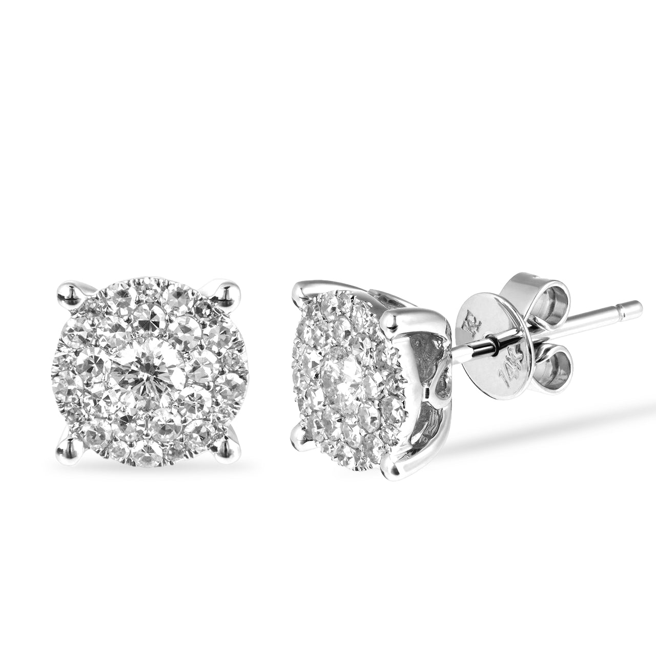 14k White Gold .56ct Diamond Cluster Stud Earrings