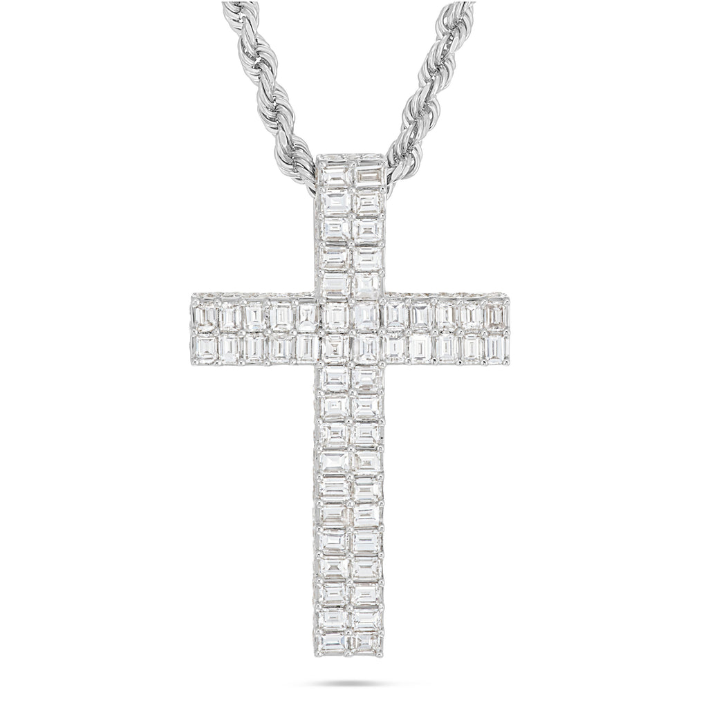 14K Gold 5.83ct Emerald Diamond Cross Pendant