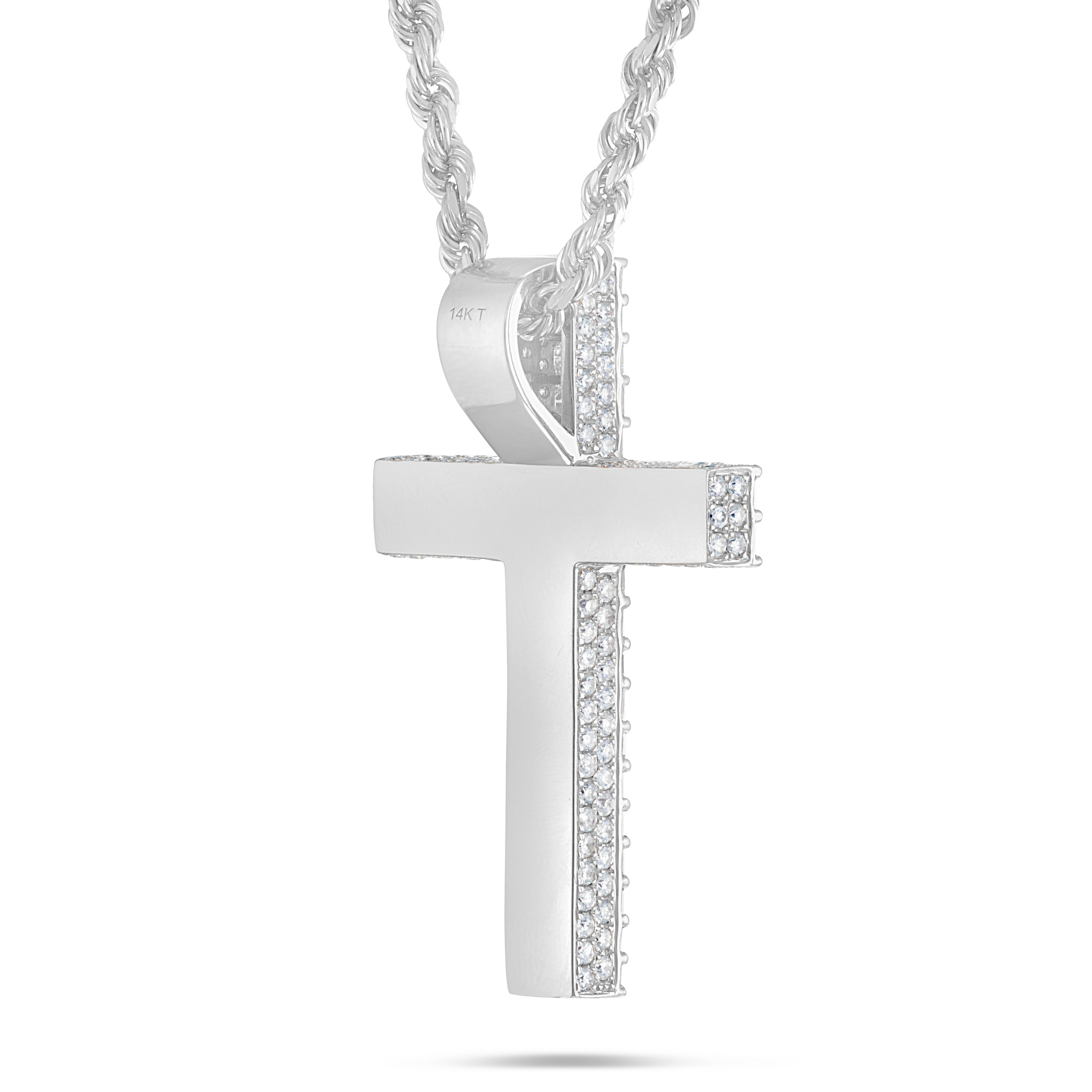14K Gold 5.83ct Emerald Diamond Cross Pendant
