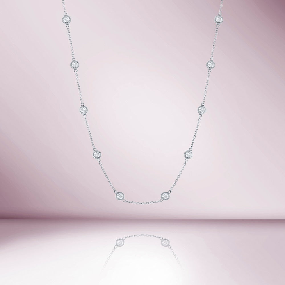 16 Stone Diamond By The Yard Necklace, Bezel Set Diamond Station Necklace (2.00 ct.) in 14K Gold