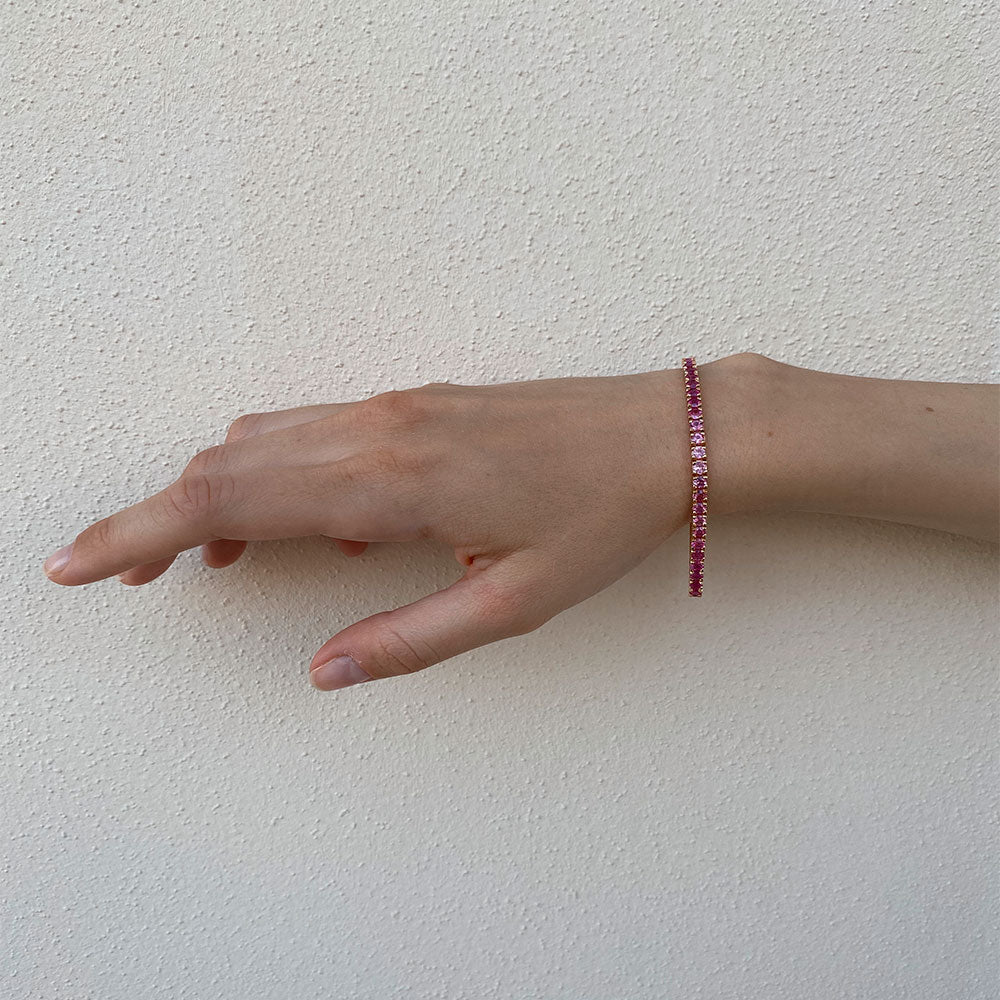 Pink Shaded Sapphires Tennis Bracelet (11.50 ct.) 4-Prongs Setting in 18K Gold, Made In Italy
