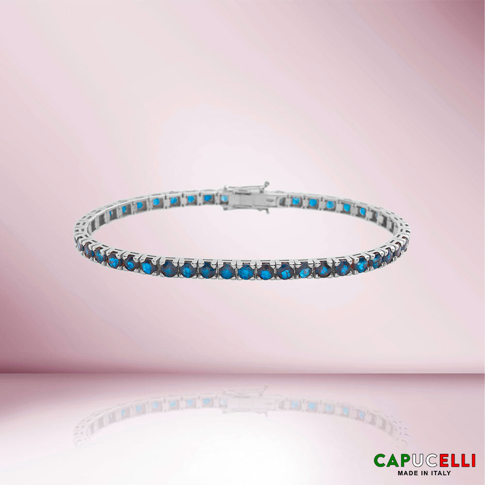 Blue Heat-Diffused Sapphire Tennis Bracelet (10.15 ct.) 4-Prongs Setting in 18K Gold, Made in Italy