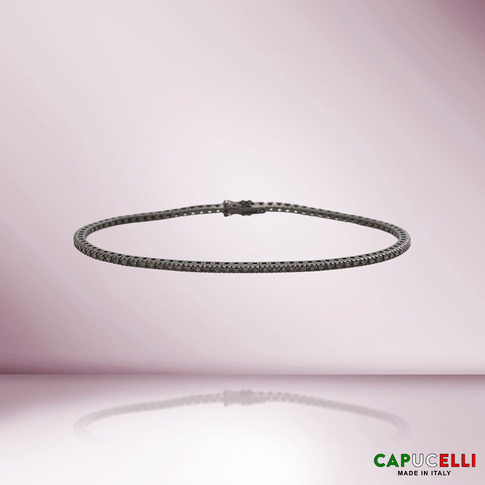Black Diamond Tennis Bracelet (1.15 ct.) 4-Prongs Setting in 18K Gold, Made in Italy