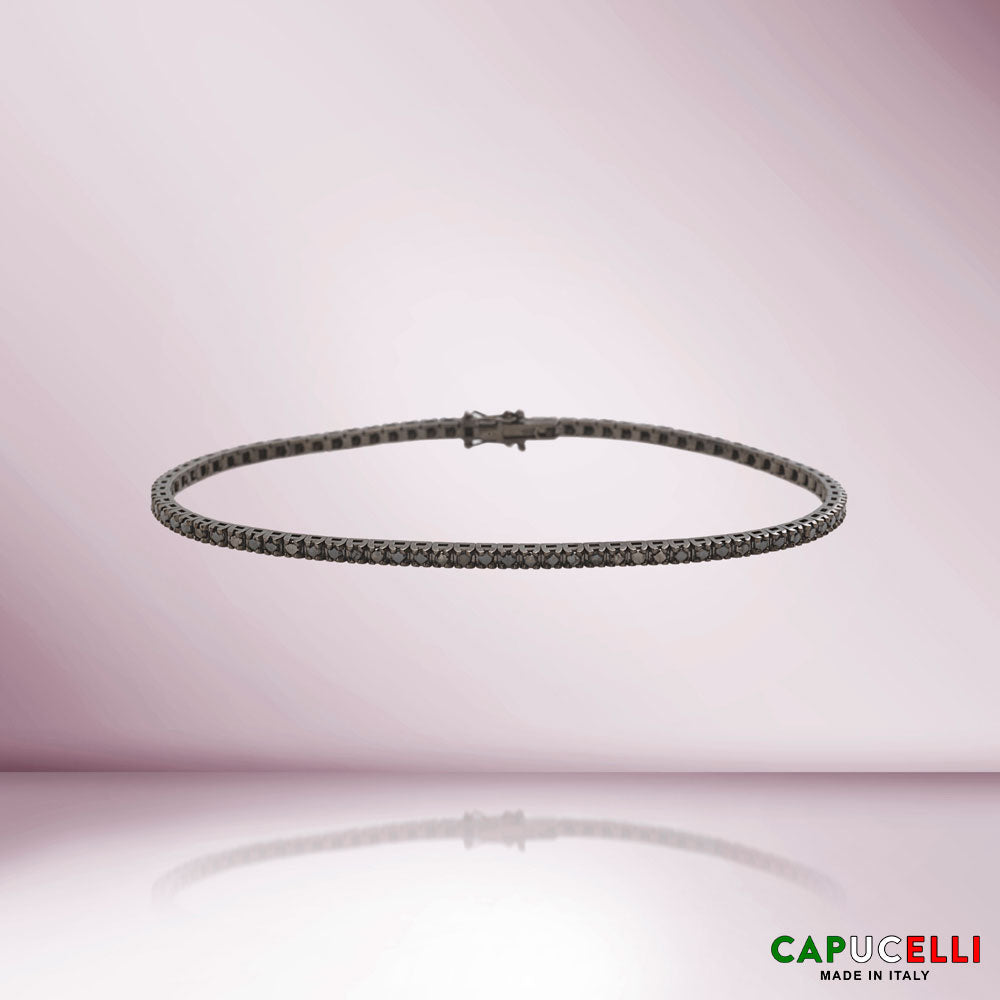 Black Diamonds Tennis Bracelet (2.00 ct.) 4-Prongs Setting in 18K Gold, Made in Italy