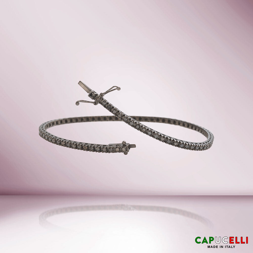 Black Diamond Tennis Bracelet (3.50 ct.) 4-Prongs Setting in 18K Gold, Made in Italy