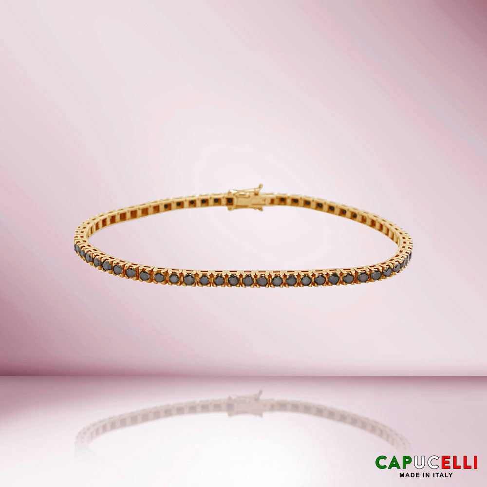 Black Diamond Tennis Bracelet (3.50 ct.) 4-Prongs Setting in 18K Gold, Made in Italy