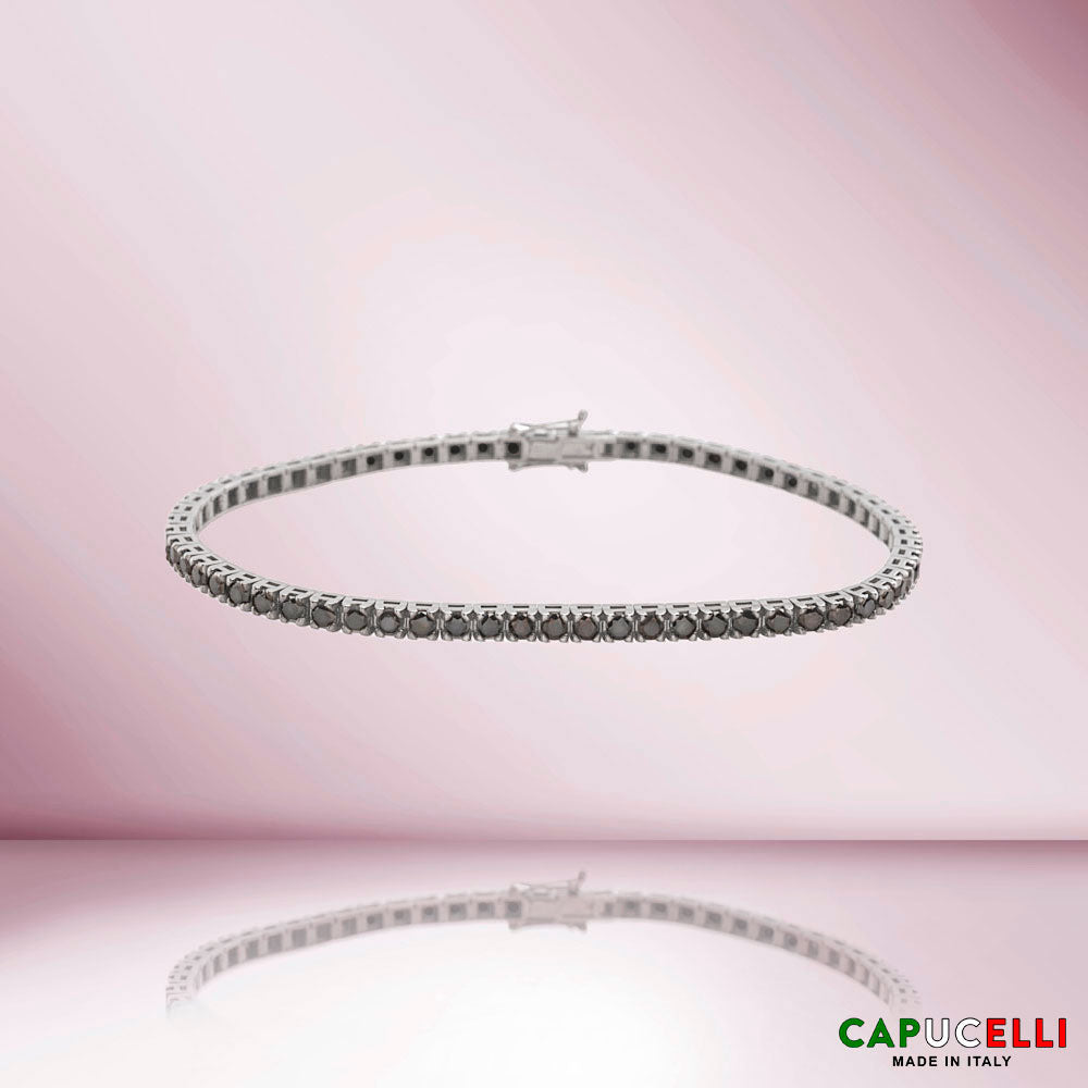 Black Diamond Tennis Bracelet (5.00 ct.) 2.65 mm 4-Prongs Setting in 18K Gold, Made in Italy