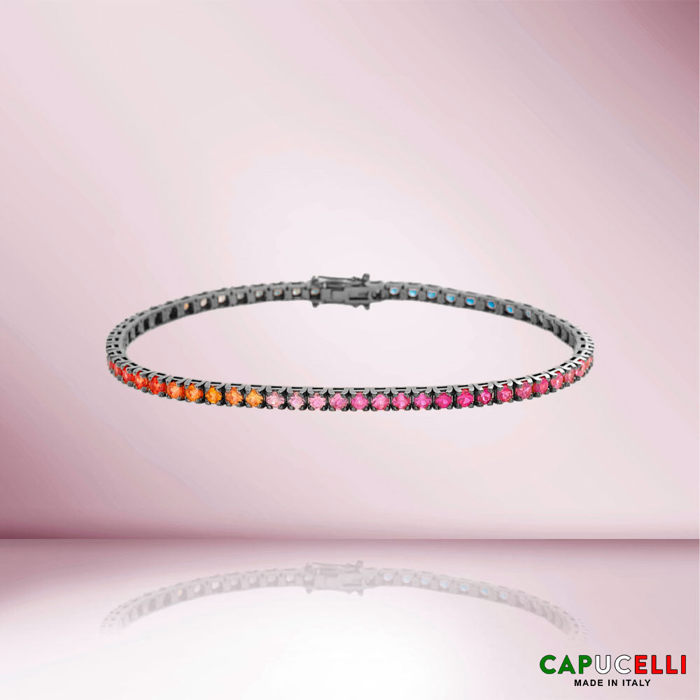 Multicolor Sapphire Tennis Bracelet (5.50 ct.) 4-Prongs Setting in 18K Gold, Made In Italy
