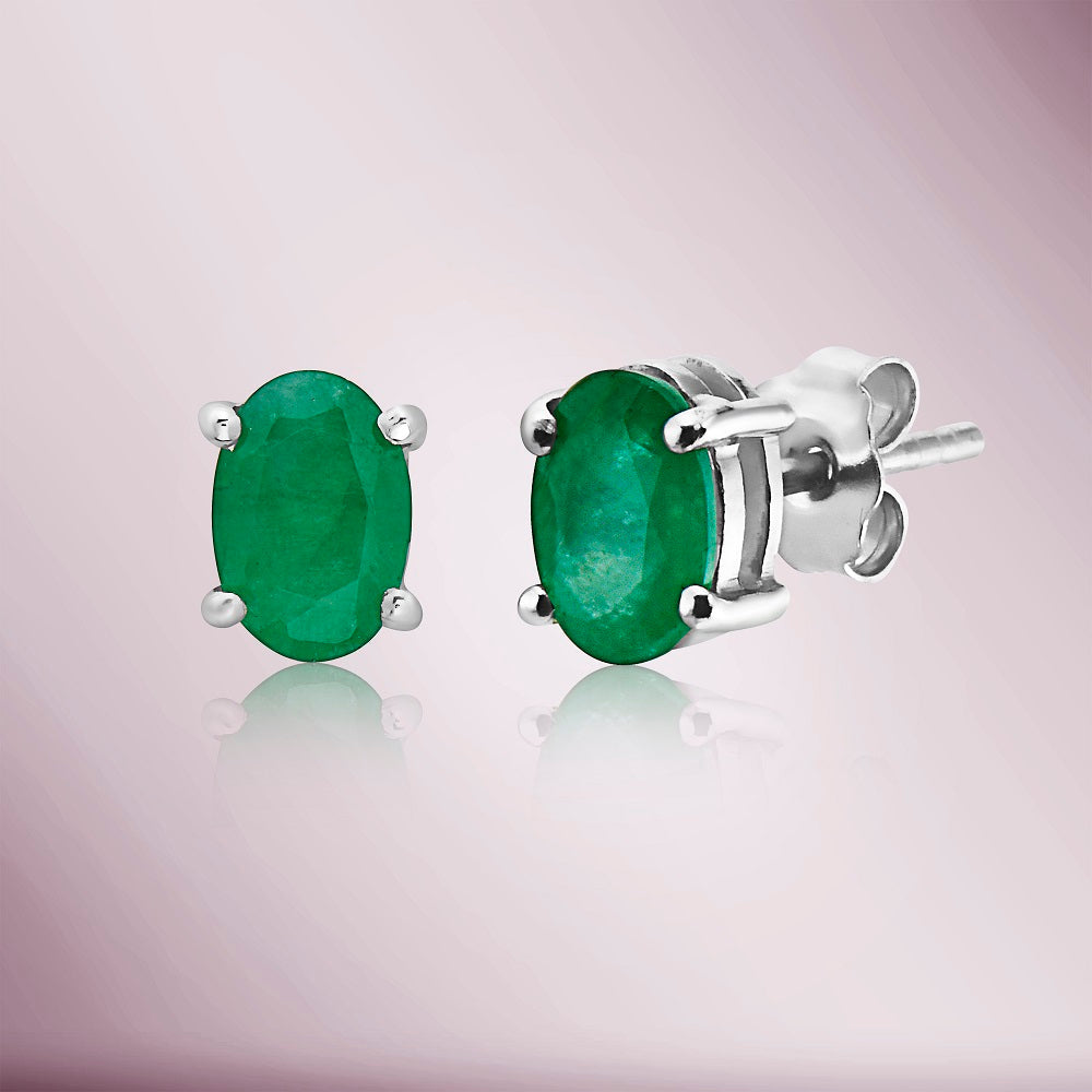 Ready to Ship Emerald Oval Shape Studs Earrings (0.85 ct.) in 14K Gold