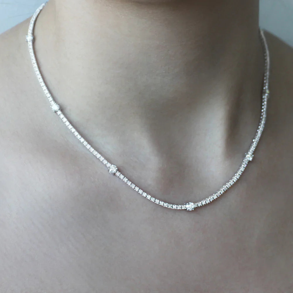 Ready to Ship Alternate Tennis Necklace (5.50 ct. t.w.) in solid 14k Gold, 2 points and 18 points Diamond Tennis Necklace