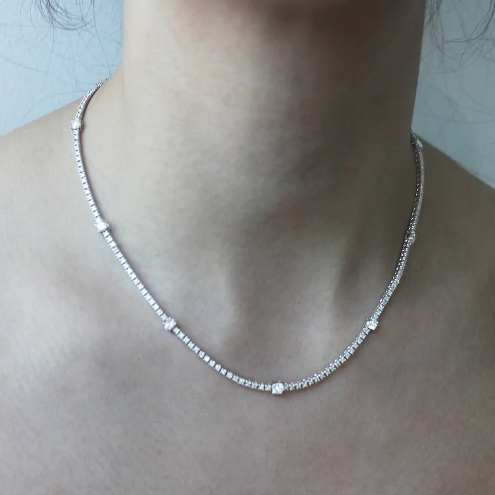 Ready to Ship Alternate Tennis Necklace (5.50 ct. t.w.) in solid 14k Gold, 2 points and 18 points Diamond Tennis Necklace