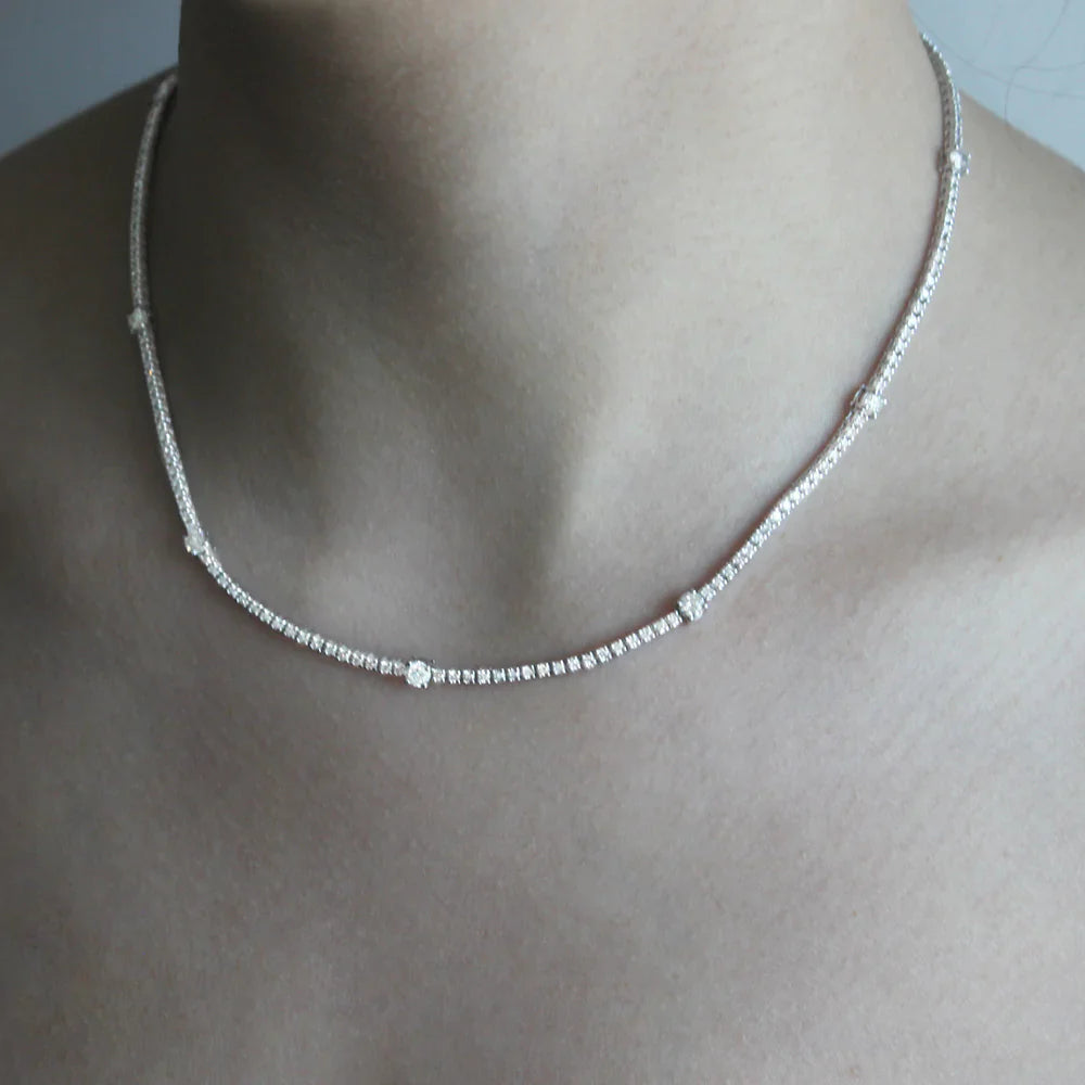 Ready to Ship Alternate Tennis Necklace (5.50 ct. t.w.) in solid 14k Gold, 2 points and 18 points Diamond Tennis Necklace