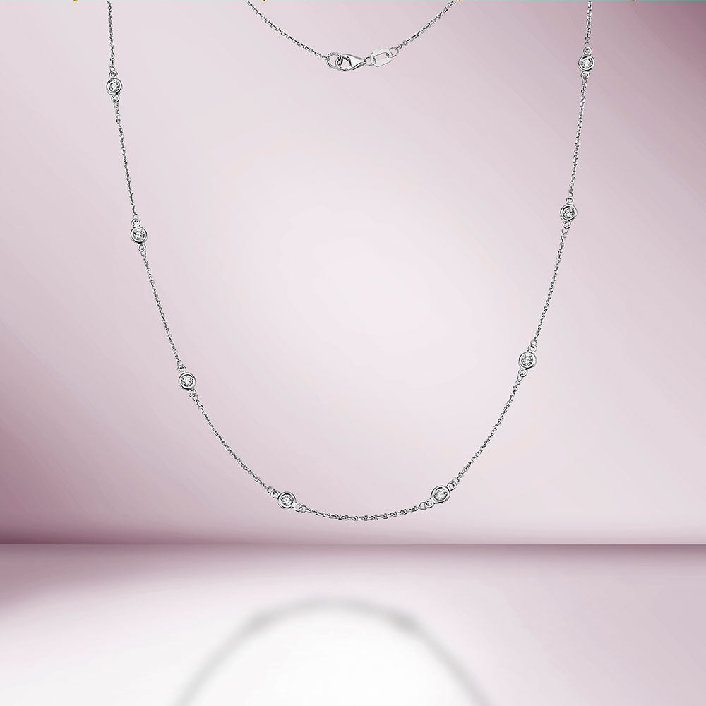 12 Stone Diamond By The Yard Necklace, Bezel Set Diamond Station Necklace in 14K Gold