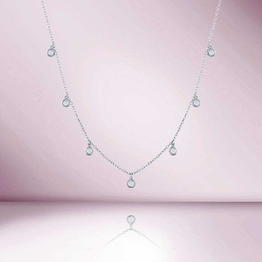 7 Stone Dangle Diamond Station Necklace (0.50 ct.) Bezel Set in 14K Gold