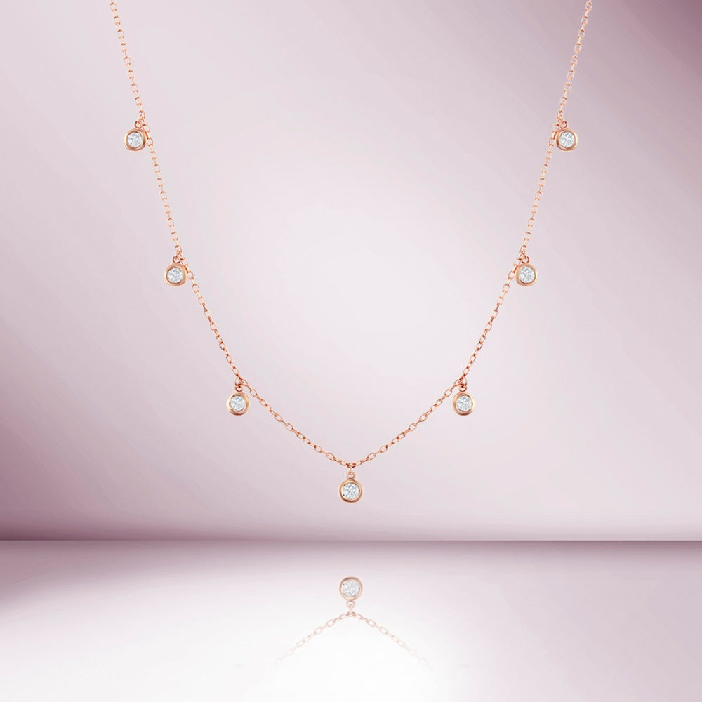 7 Stone Dangle Diamond Station Necklace (0.50 ct.) Bezel Set in 14K Gold