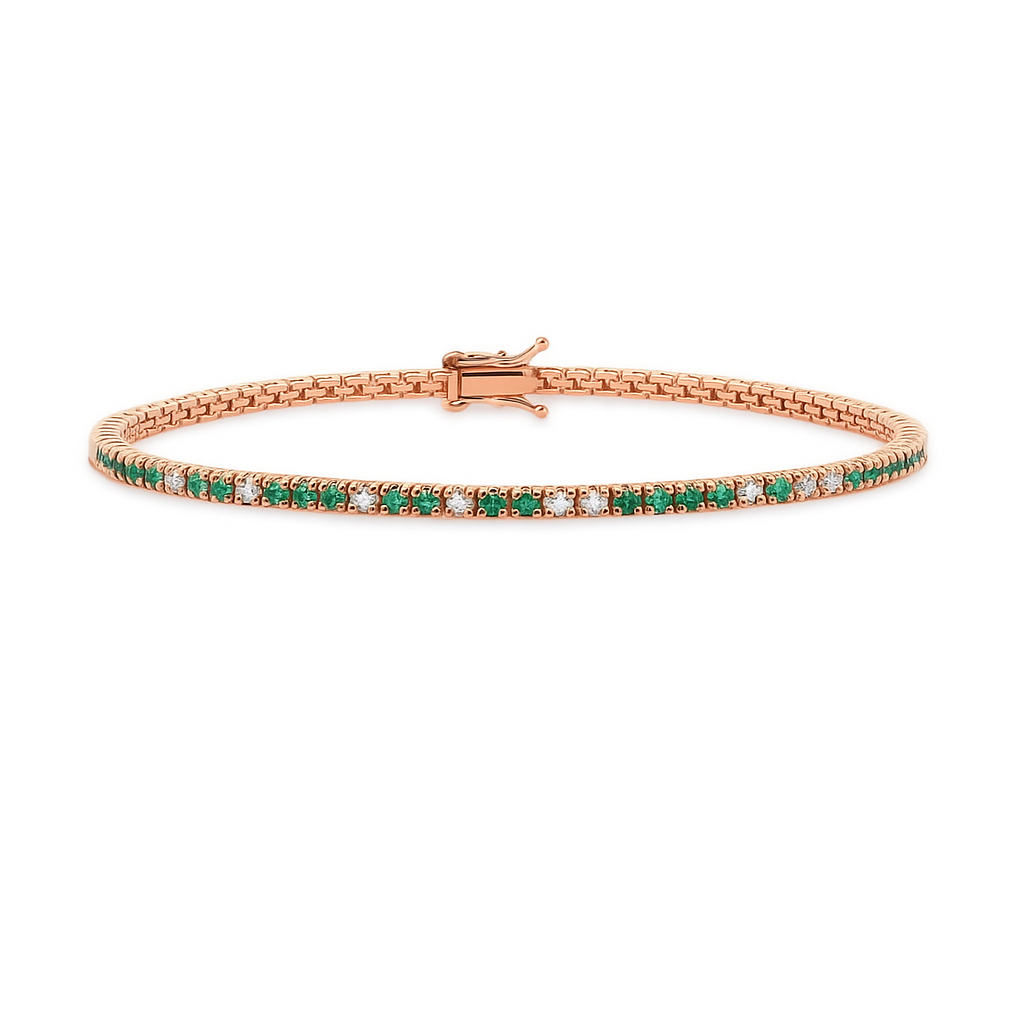 Alternate Diamond & Emerald Tennis Bracelet (1.50 ct.) 4-Prongs Setting in 14K Gold