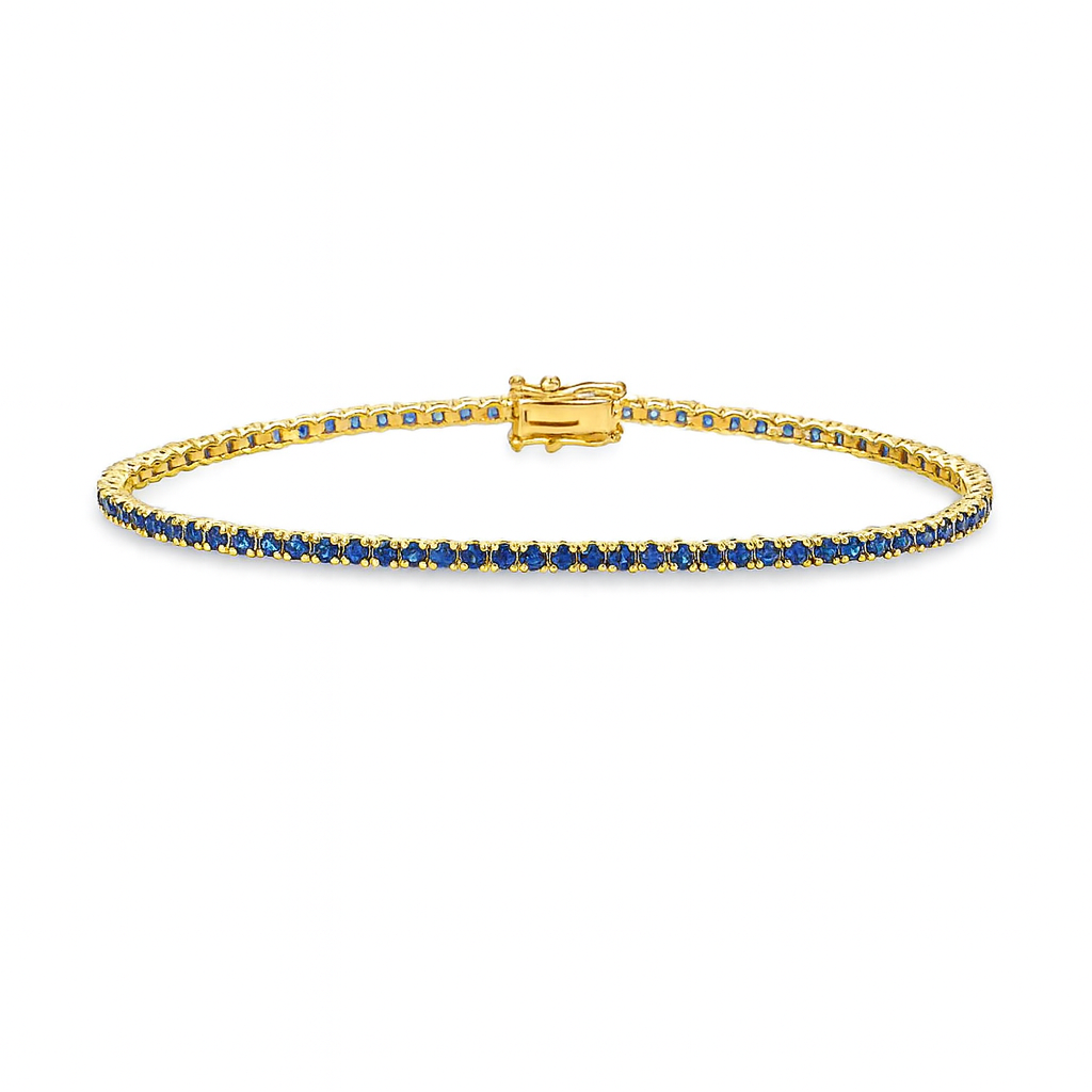 Blue Sapphire Tennis Bracelet (7.29 ct.) 3.00 mm 4-Prongs Setting in 18K Gold