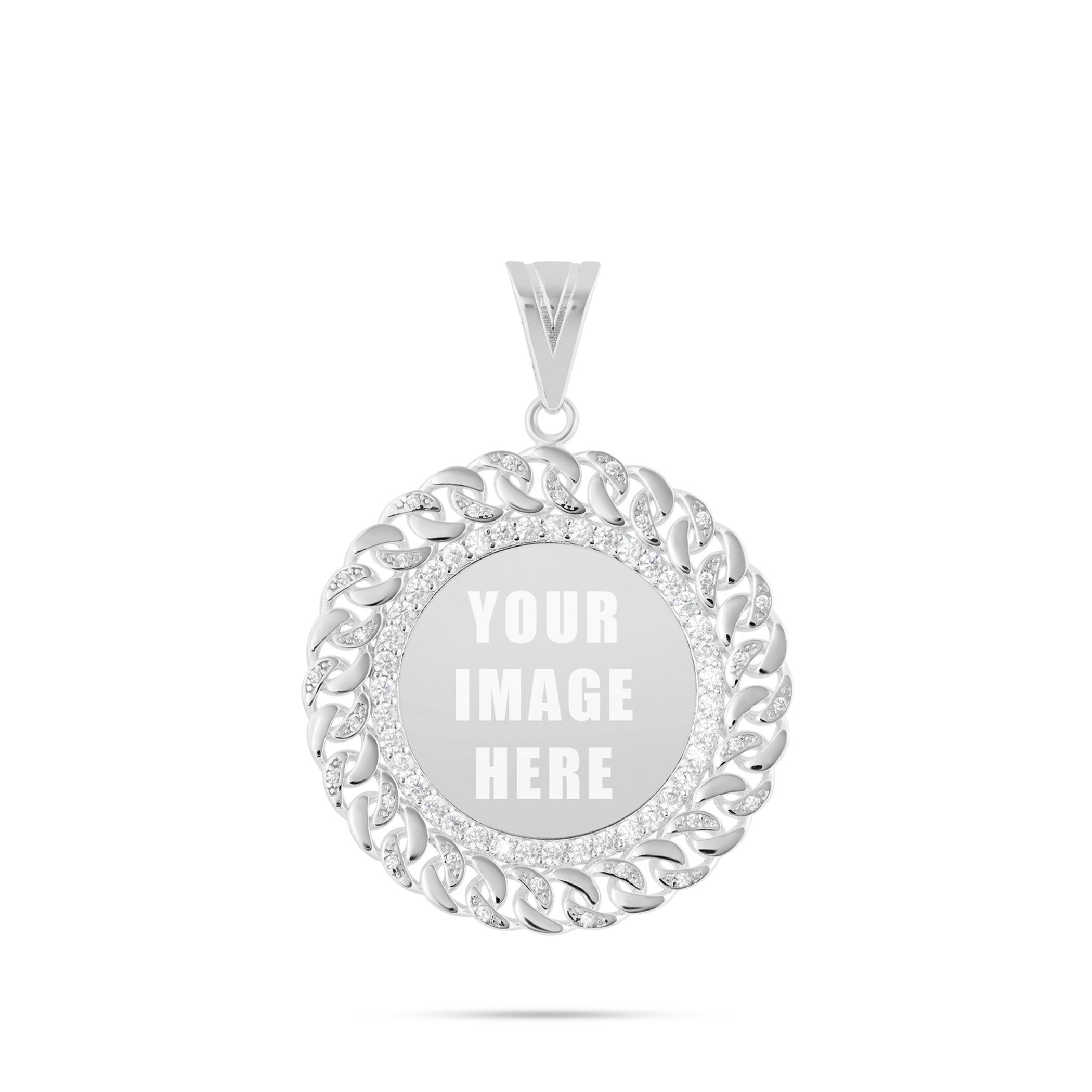 14K Gold Medium Cuban Border Picture Pendant with Cubic Zirconia