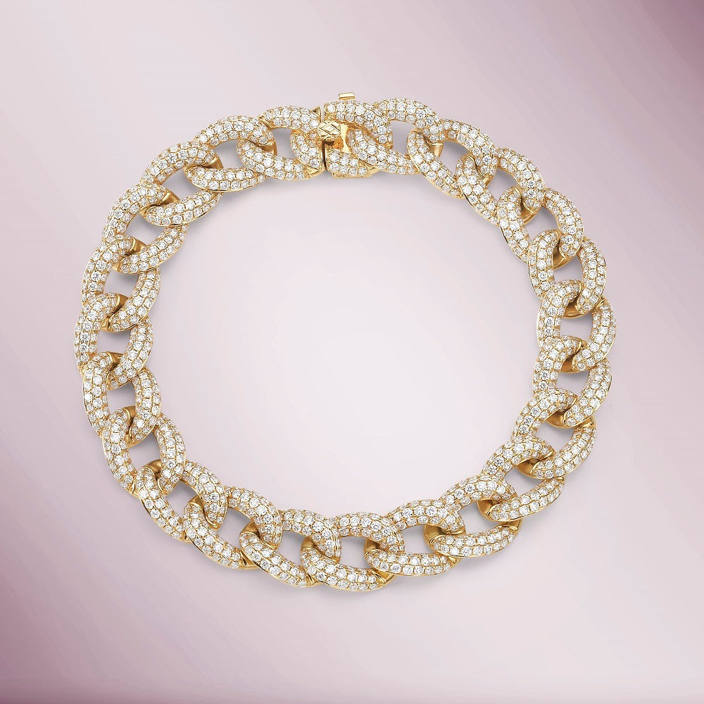 Diamond Link Bracelet (7.36 ct.)   Pave' Setting in 14K Gold