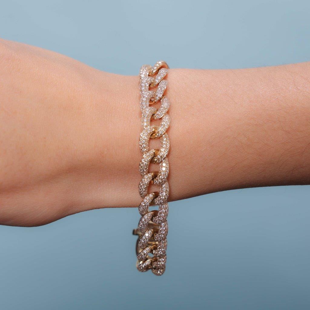 Diamond Link Bracelet (7.36 ct.)   Pave' Setting in 14K Gold