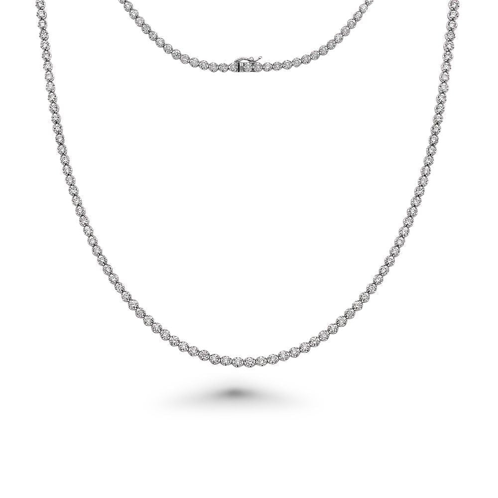 Diamond Tennis Necklace ( 2.55 ct.) 1.3 mm Buttercup Setting in 14K Gold