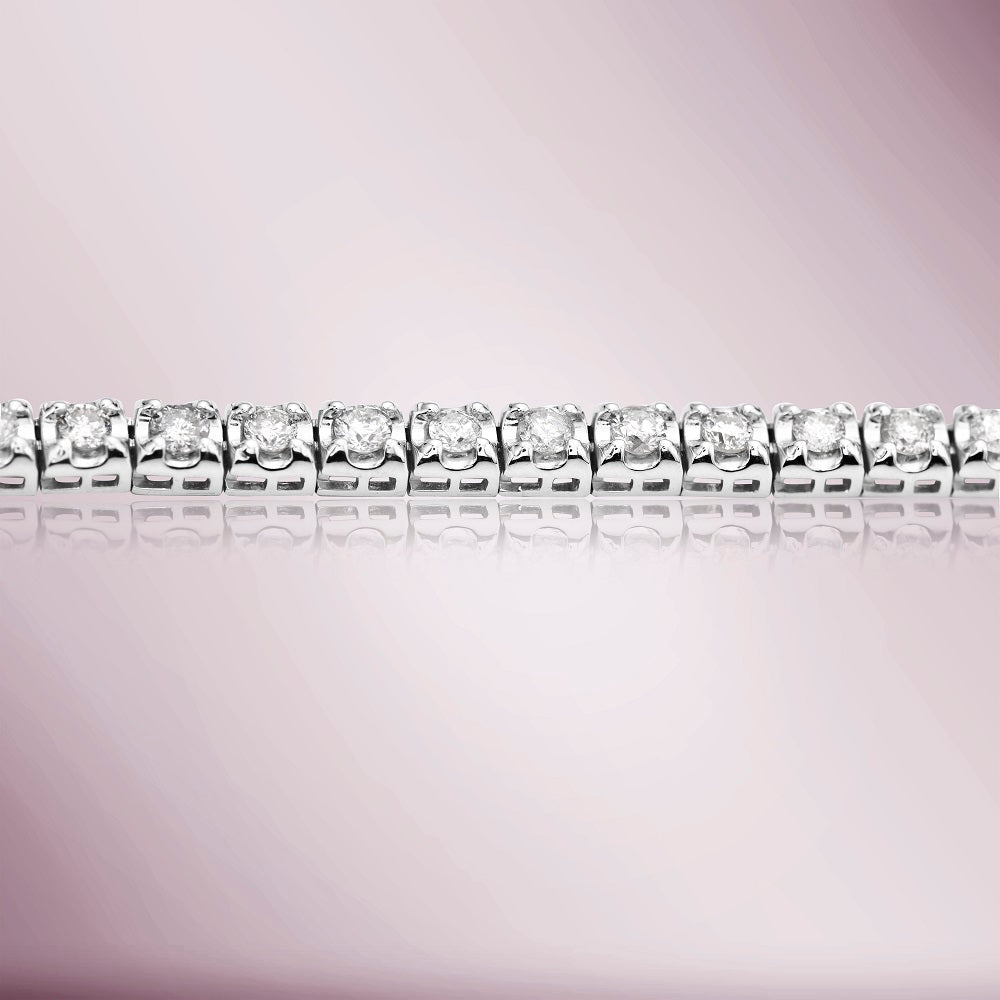 Diamond Tennis Necklace (4.00 ct.) 2.10 mm Tiger Eye 4-Prongs Setting in 14K Gold