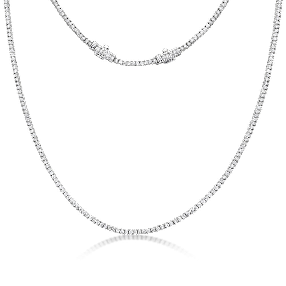 Diamond Tennis Necklace (4.00 ct.) 2.20 mm 4-Prongs Setting in 14K Gold + Chain Extender
