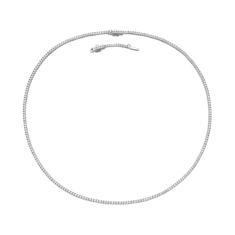 Diamond Tennis Necklace (4.00 ct.) 2.20 mm 4-Prongs Setting in 14K Gold + Chain Extender