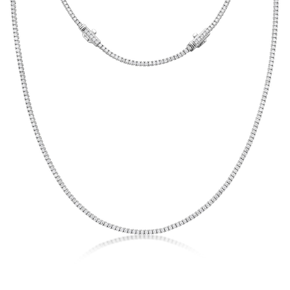 Diamond Tennis Necklace (4.00 ct.) 2.20 mm 4-Prongs Setting in 14K Gold + Chain Extender