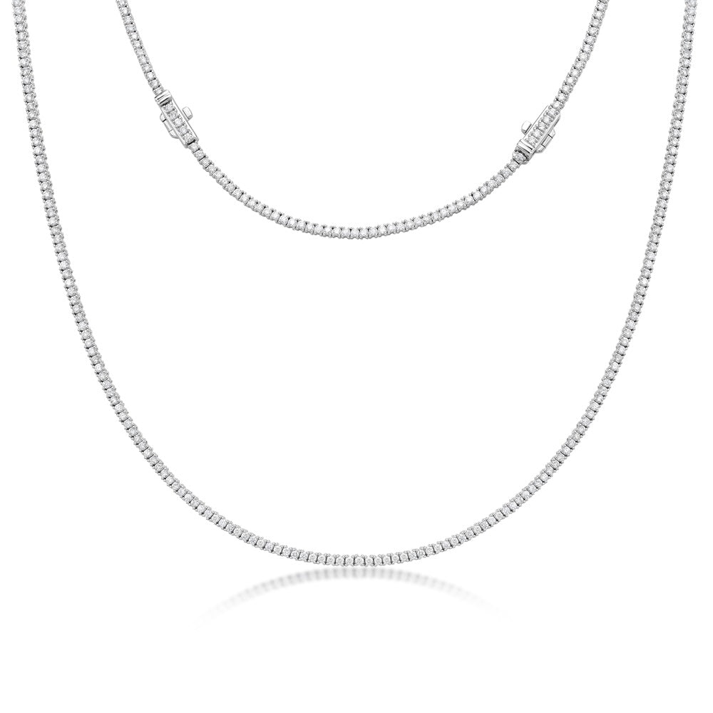 Diamond Tennis Necklace (4.00 ct.) 2.20 mm 4-Prongs Setting in 14K Gold + Chain Extender