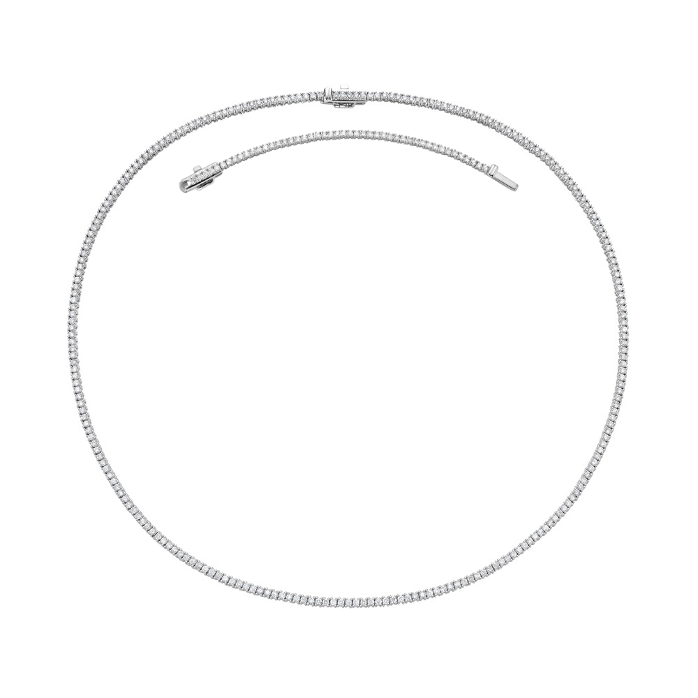 Diamond Tennis Necklace (4.00 ct.) 2.20 mm 4-Prongs Setting in 14K Gold + Chain Extender