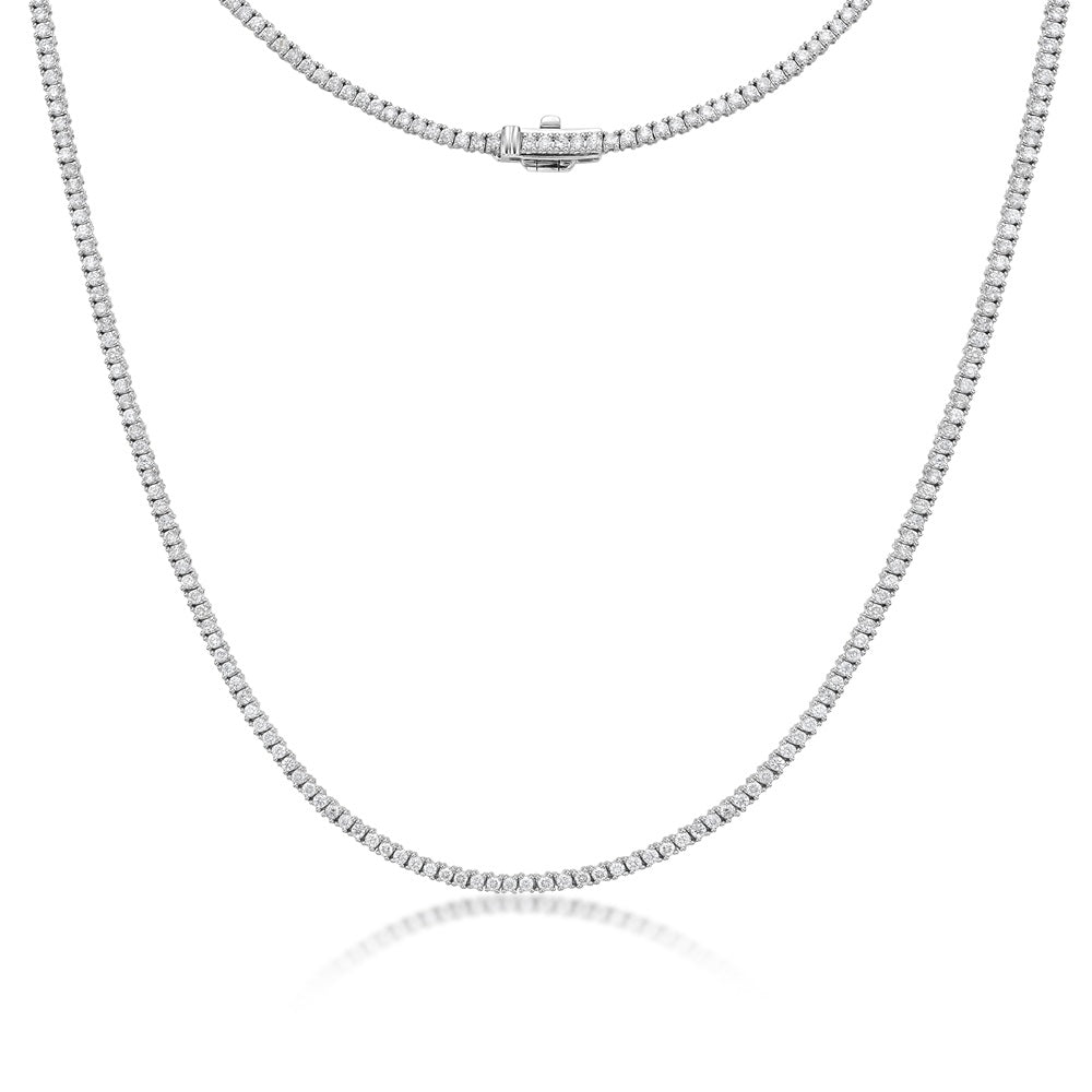 Diamond Tennis Necklace (4.00 ct.) 2.20 mm 4-Prongs Setting in 14K Gold + Chain Extender