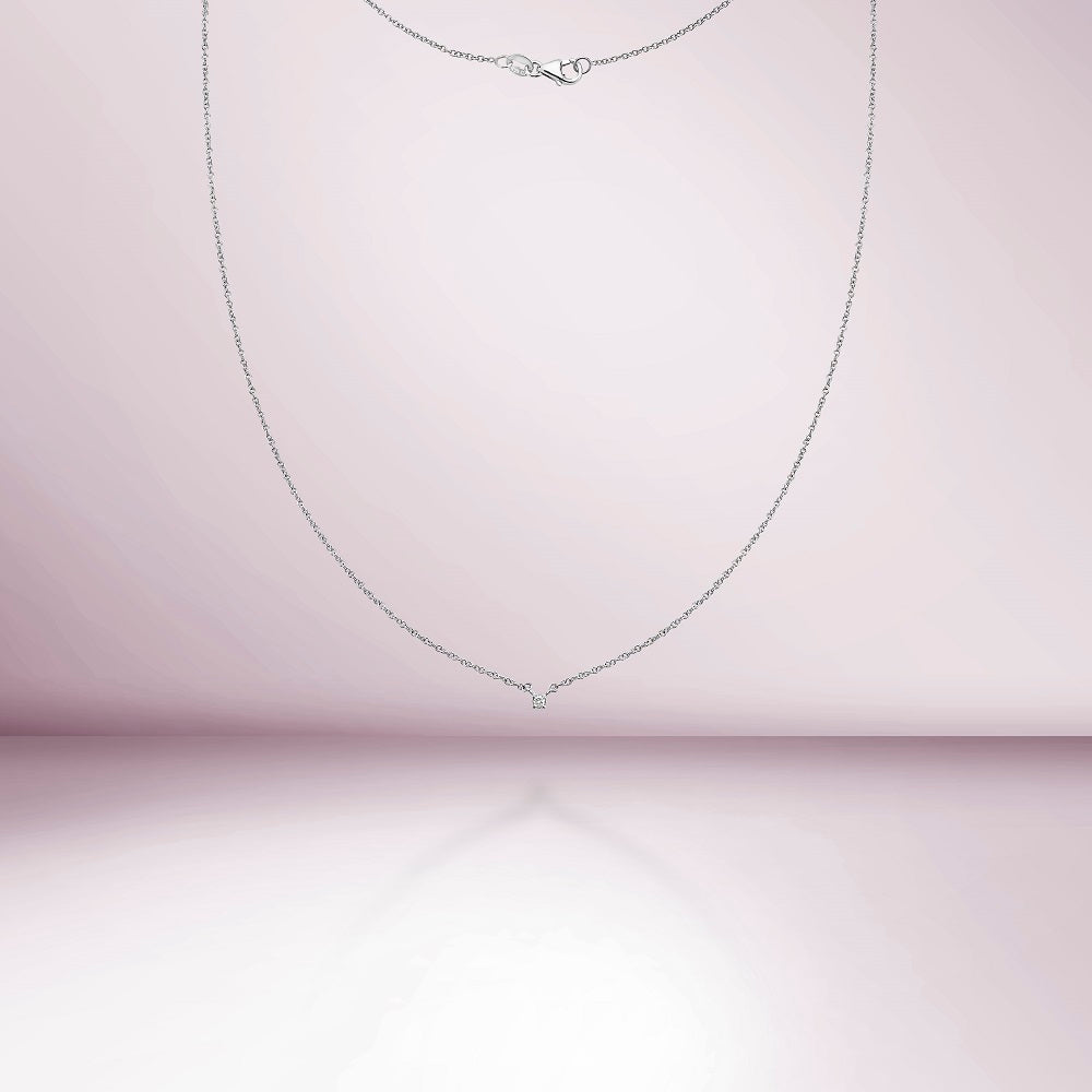 Diamond ct. 0.03-0.08 Round Solitaire Necklace, 14K Gold Micro Diamond Necklace